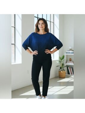 AGB Black Blue Ombre Tinsel Blouse Large